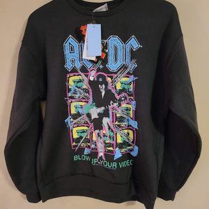 ACDC Women's Long Sleeve Blow Up Your Video Sweatshirt Dark Shadow Size Small